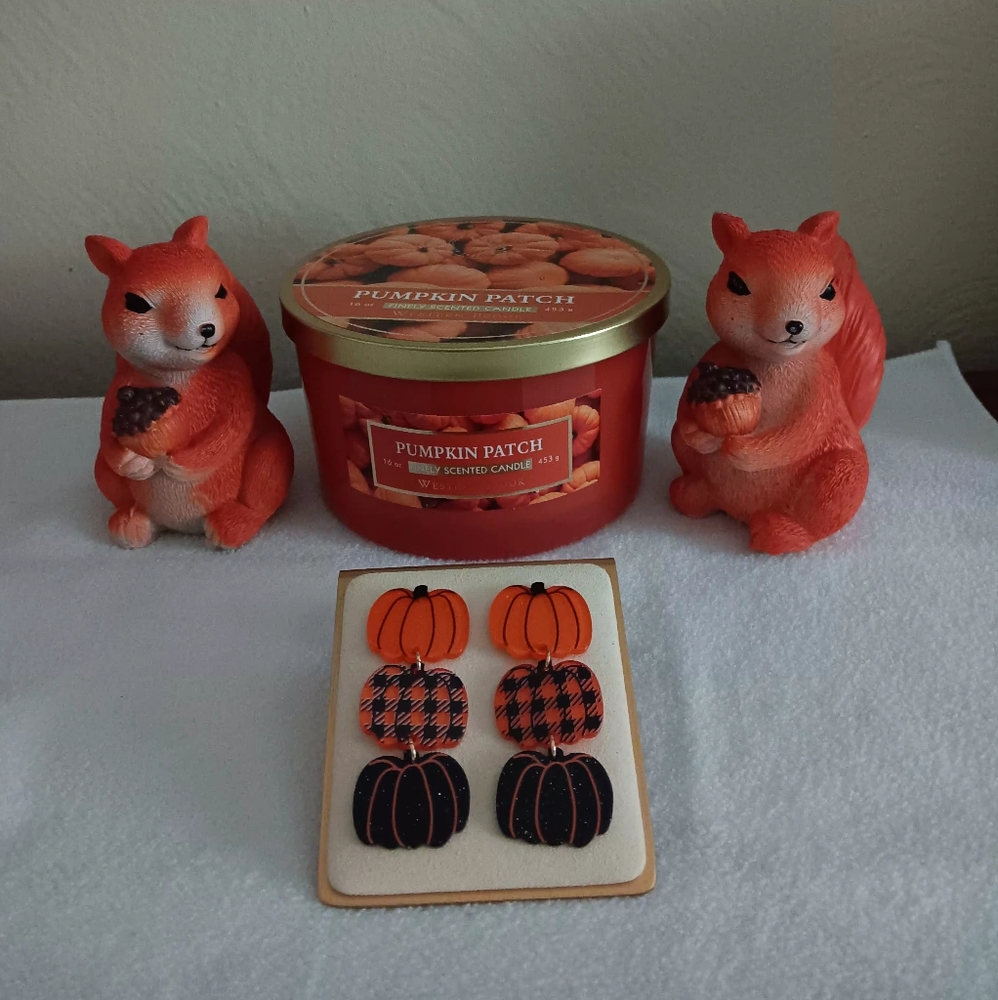 Fall Plaid Pumpkin Earrings - Picture 4 of 4
